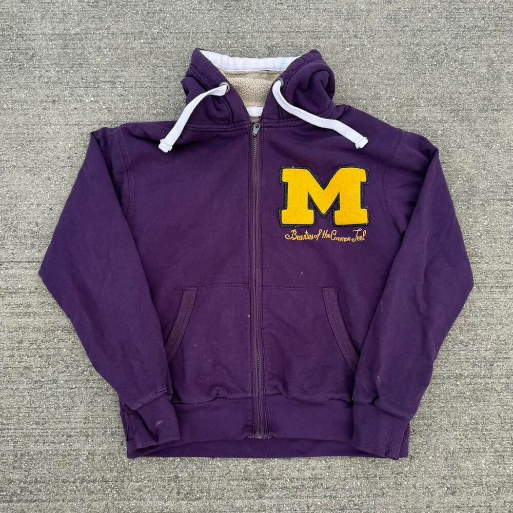 Brave Soul Purple Sherpa Lined Zip-Up Hoodie with Yellow M Patch